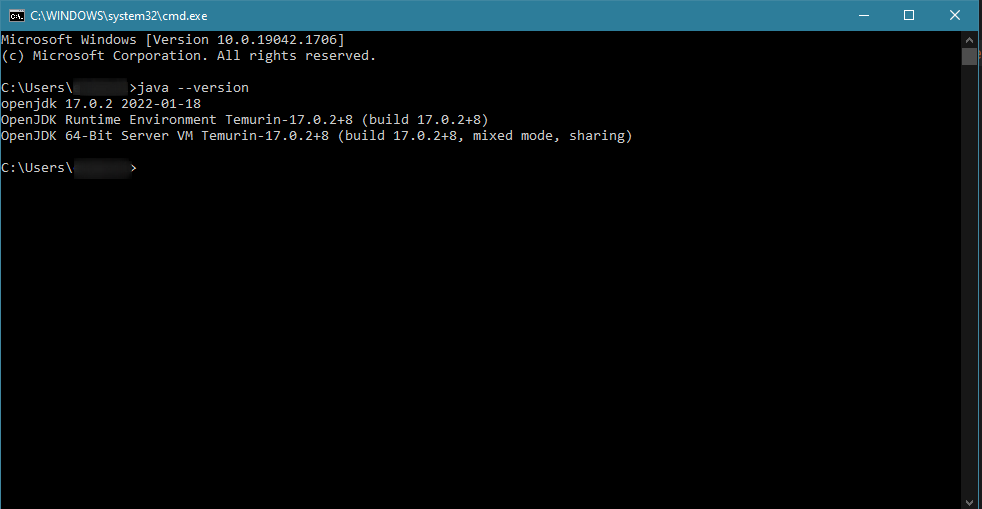 Kommandozeile mit "java -version"